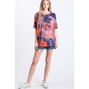#1135 GeeGee NWOT Red Blue Tie Dye Oversized Short Sleeve Tshirt Sizes S-Large